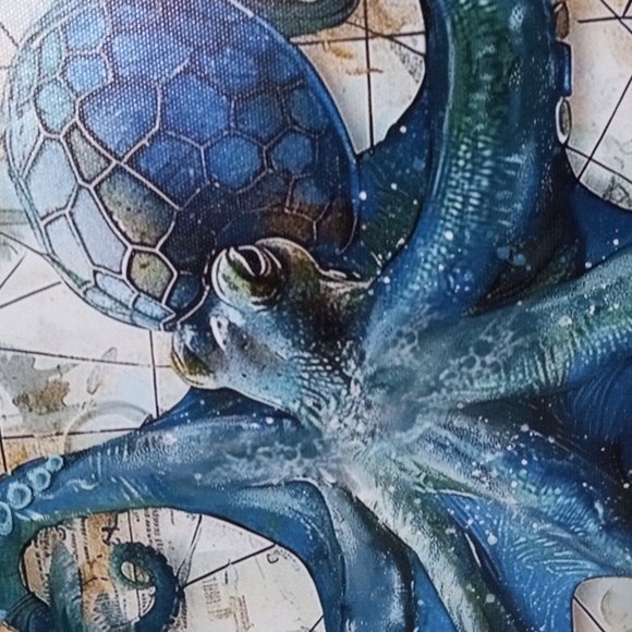 NAUTICAL Canvas unframed in royal  Blue and Gray of Octopus - Picture 2 of 5